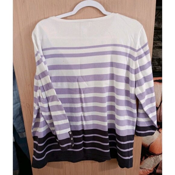 ALFRED DUNNER 2X Pullover Sweater Rhinestones Striped Purple White 3/4 Sleeve - Picture 5 of 6